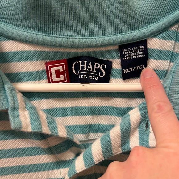 Chaps Men's Green Striped Polo Shirt - Picture 3 of 3